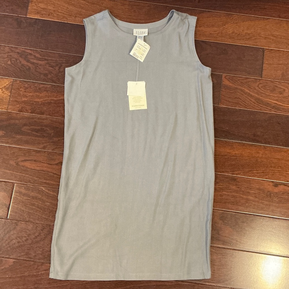 Eileen Fisher Silk Light Gray Sleeveless Dress